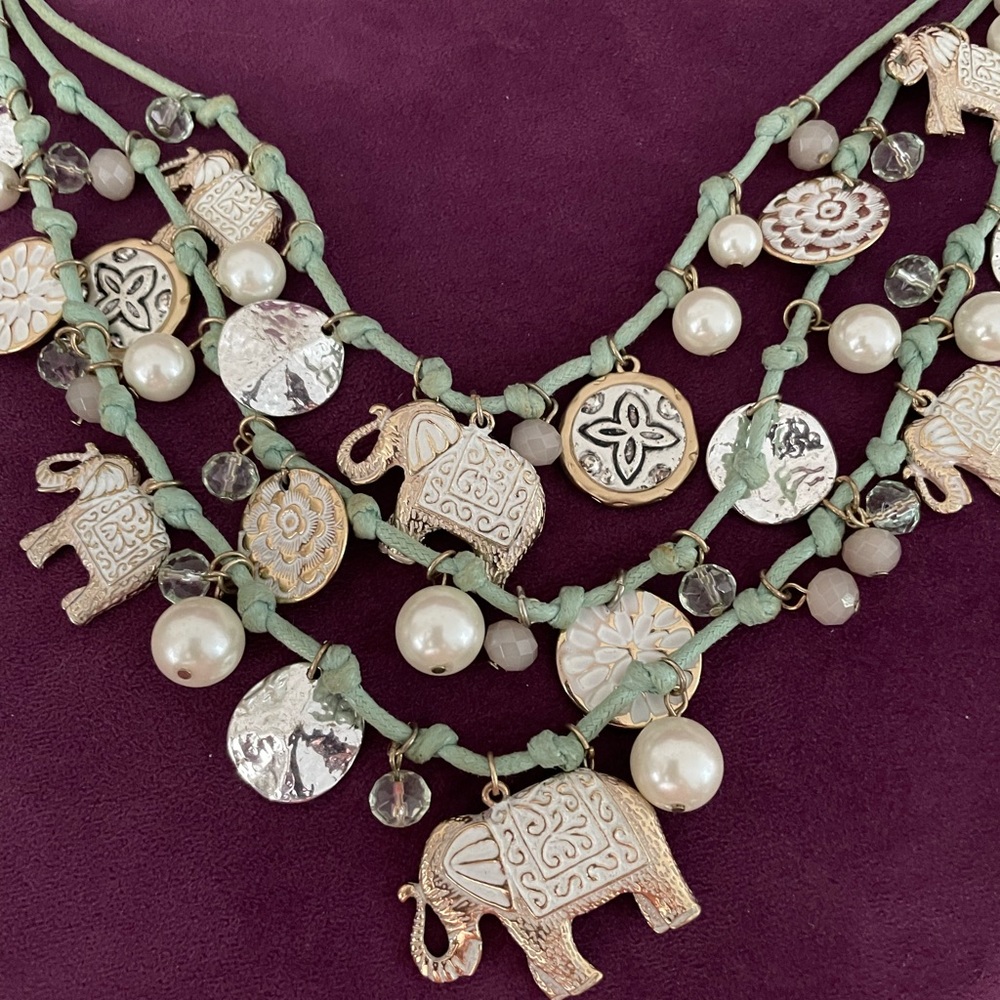 Elephant Bead Work Statement Necklace - image 4